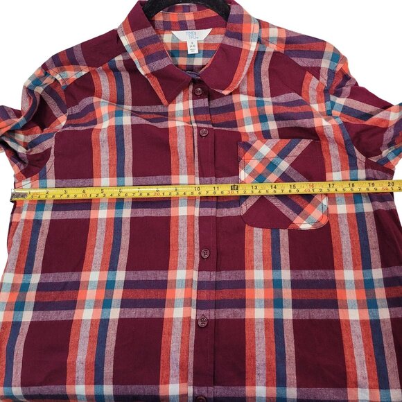 Time & Tru Women's Burgundy Plaid Long Sleeve Button Down Shirt Small (4-6)New - Picture 10 of 11